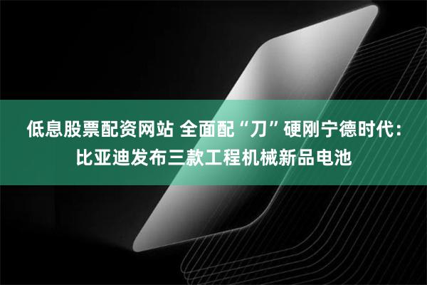 低息股票配资网站 全面配“刀”硬刚宁德时代：比亚迪发布三款工程机械新品电池